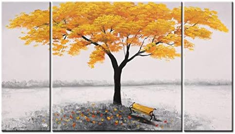 MMLFY 3 consecutive paintings 20x60cmx2 60x60cm,3 Panels Yellow And Red Color Trees Pop Art Posters And Prints Abstract Home Decor Landscape Canvas Painting For Living Room