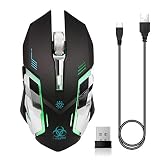 VEGCOO C9s (Updated Version) Wireless Gaming Mouse, Rechargeable Silent Click Mice with Nano Receiver, Changing Breathing Backlit, 3 Adjustable DPI Up to 2400 for Laptop, PC, MacBook (C9s Black)