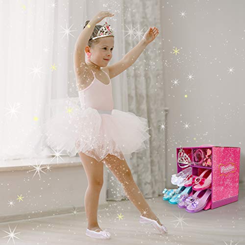 Princess Dress Up Shoes and Jewelry Boutique,Girls Role Play Shoes with Princess Jewelry, 4 Play Shoes with Fashion Accessories of Tiara Crown Earrings and Bracelets for Girls Aged 3 4 5 6 Years Old