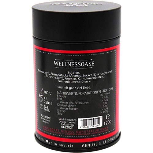 Hallingers Wellness Oase - Loser Roibusch-Tee/Rooibos mit Ananas, Kornblume & Sonnenblume (Dose) - Geschenkideen Weihnachten & Geschenke Adventskalender | Geburtstag Glückwunsch Genesung Danke Glückwü – Bild 4