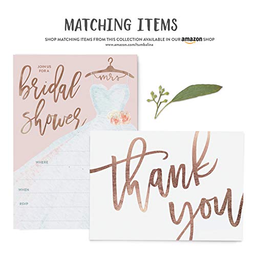 25 Bridal Shower Invitation with Envelopes, Rose Gold Modern Calligraphy and Wedding Dress Bridal Shower Invitation, Fill-in Style Invitation