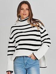 ANRABESS Women's Striped Long Sleeve Tutrleneck