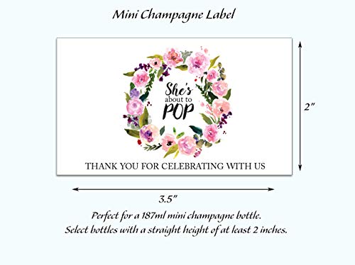 Sheâ€™s Ready To POP â— SET of 18 â— PINK Baby Shower Mini Champagne Labels, Thank You for Celebrating with us Mini Champagne Labels, Floral POP When You Get the News Favors, WEATHERPROOF, M141-POP-18