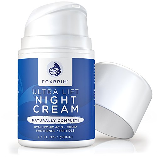 Ultra Lift Night Cream - 100% Advanced Anti-Aging Formula - Restore Youthful Skin With Premium Natural & Organic Ingredients - CoQ10, Panthenol, Peptides, Hyaluronic Acid - Foxbrim 1.7OZ