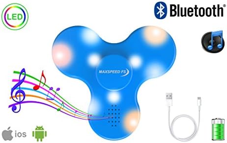 MAXSPEED Bluetooth Speaker Fidget Spinner LED Light Toy EDC Great For Adults and Kids Clear Sound Premium Quality Hand Spinner Connect to Your Phone Bonus Free USB Cord Included (Blue)