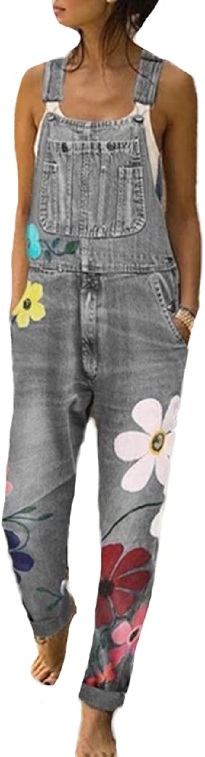 YAOTT Womens Ladies Summer Stretch Dungarees Denim Bib Overalls Casual