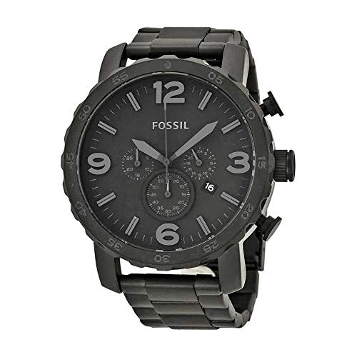 Fossil Men's Nate Quartz Stainless Steel Chronograph Watch, Color: Black (Model: JR1402)