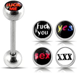 14Gx3/4 (1.6x19MM) One Full Set Logo Tongue Bar with FREE!!! 4 Pices Interchange Logo Ball Tongue Piercing jewelry