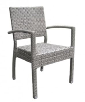 Vamundo Hochwertiger Gartenstuhl Stapelstuhl mit Kissen, Poly-Rattan grau