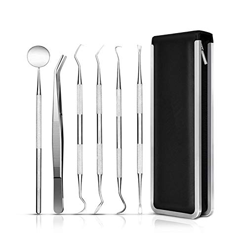 New-look Dental Tools Kit, 6 Pcs/Set Stainless Steel Hygiene Explorer Probe Hook Pick Scaler Mirror Tweezer Teeth Clean Kit with Case, for Teeth with Mouth Mirror Teeth Cleaning Tools for Home Use