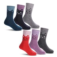 RONGBLUE Kids Girls Boys Wool Socks Childrens Toddlers Thick Soft Warm Winter Crew Socks 6 Pairs Cat L