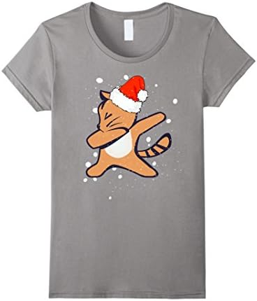 Womens Dabbing Dab Kitty Cat With Santa Hat In Snow T-Shirt XL Slate