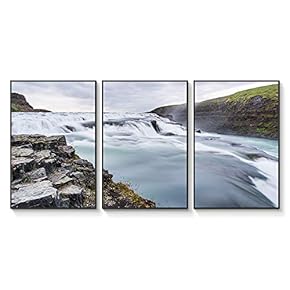 Floating Framed Canvas Wall Art for Living Room, Bedroom Landscape Gorge Mountain River Grassland Canvas Prints for Home Decoration Ready to Hang - 16"x24"x3 Panels