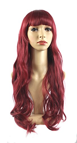 Xiaoyu flat bangs natural synthetic long wigs curly wigs - red wi…