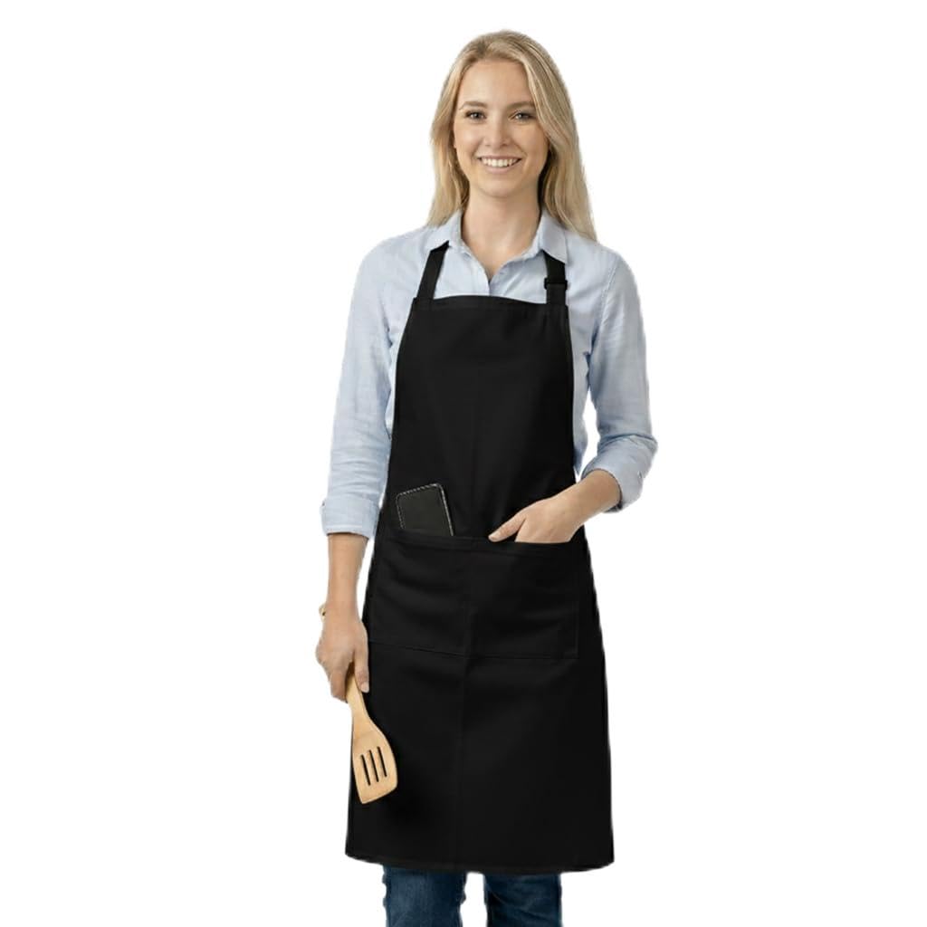 LivinEase Aprons for Women & Men – Adjustable Apron with 2 Pockets, Kitchen Apron for Cooking, Baking, BBQ, Gardening – Black