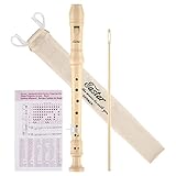 Eastar ERS-21GN ABS German Descant Soprano Recorder C Key With Fingering Chart Cleaning Rod and Bag,Natural