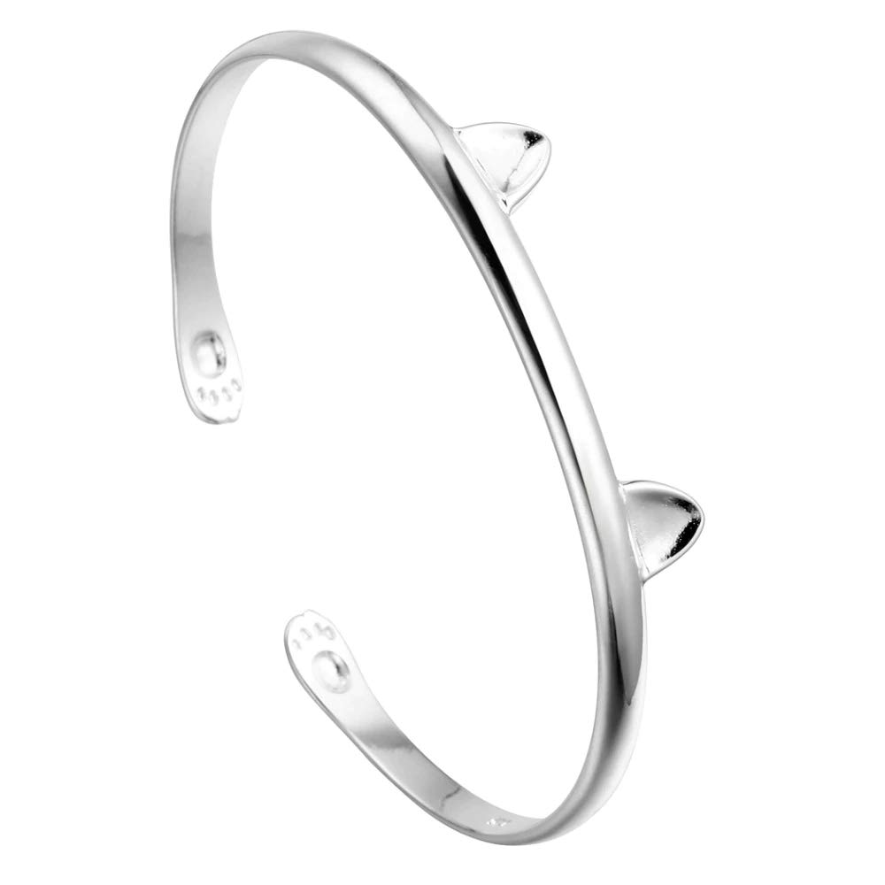 Chereda 925 Sterling Silver Lovely Animal Cat Ear Paw Cuff Bangles & Bracelets Accessories for Girls Women Gift Birthday Jewelry