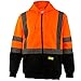 New York Hi-Viz Workwear H9011 Men's ANSI Class 3 High Visibility Class 3 Sweatshirt, Full Zip Hooded, Lightweight, Black Bottom Large