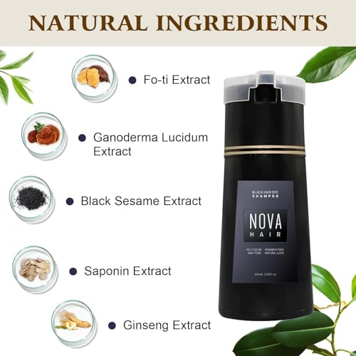 LBOYLOVE Hair Dye Shampoo 3 in 1 for Nova Hair Instant Dye, Hair Color for Gray Hair Coverage, Long Lasting Color for Women & Men (Black)