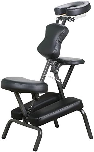Monumart Portable Massage Chair Carrying Bag Height Adjustable Stool Indian Head Massage Tattoo Salon Reiki with Thick Pad Black