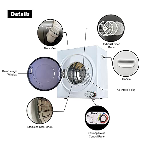 Panda Portable Compact Laundry Dryer, 3.5 cu.ft, Black and White