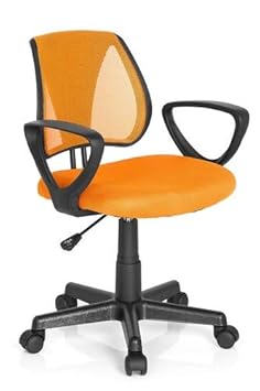 hjh OFFICE 725107 Kinder- und Jugenddrehstuhl KIDDY CD Netzstoff Orange Schreibtischstuhl mit Armlehne höhenverstellbar