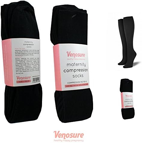 2-PACK Venosure® EASY-ON Compression Socks BEST for Women Maternity Pregnancy Nursing Exercise and Fatigue (US 8-11 (UK 6-9), Black)