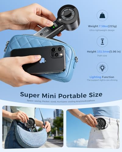 Doge&Vollar 4-in-1 Misting Portable Fan, 5000mAh 30H Max Runtime, 1-100 Speed Turbo Fan, Flashlight with SOS Mode, Dual Type-C Lanyard Cable for Survival Fishing Camping Garage, Black
