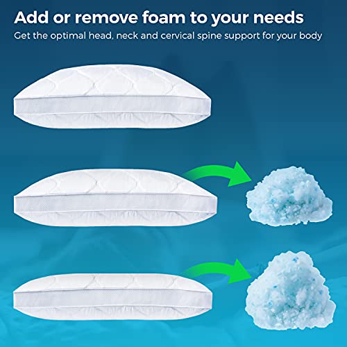 BELVOIR Cooling Shredded Memory Foam Pillow for Sleeping - 100% Cotton Hypoallergenic Cover with 3D Air Flow Mesh Gusset - Adjustable Gel-Infused Memory Foam Filling - 20 x 30 inches (50x75cm)