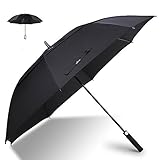 62 Inch Automatic Open Golf Umbrella - Extra Large Oversize Double Canopy Vented - 210T Teflon Rain Repellant Protection Sun, Rain, Sports - Windproof Waterproof Stick Umbrellas, Formal Black