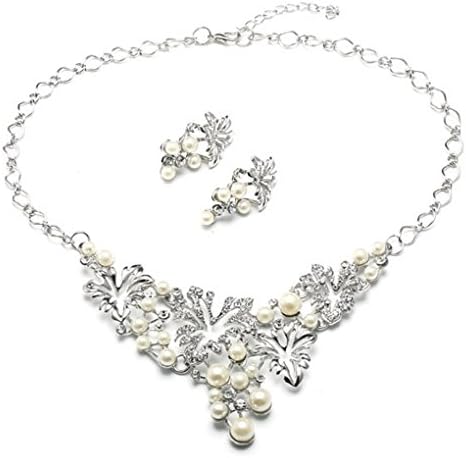 Jewelry Set Party Wedding Statement Necklace Earrings Artificial Pearls Rhinestone Silver