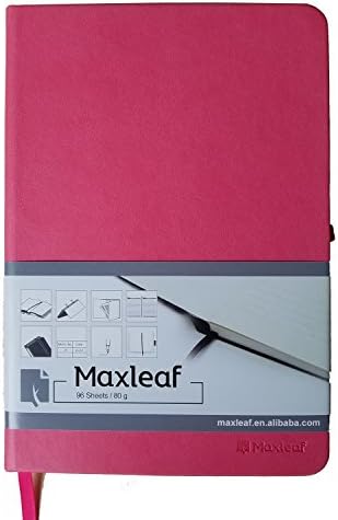 Maxleaf A4 Size Diary Leather Cover Note Book 96 Sheets 80 GSM Ruled 11.7 by 8.3 inches（297 x 210 mm） (Light Red)