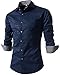 Benibos Men's Casual Long Sleeve Plaid Slim Fit Dress Shirts (L, Navy)