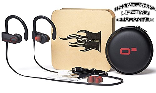 Octane Wireless Bluetooth Earbuds Bluetooth Headphones - Sweat-proof, IPX7 Waterproof Headphones with Noise Cancellation Technology, Microphone & Voice prompts,(Black)
