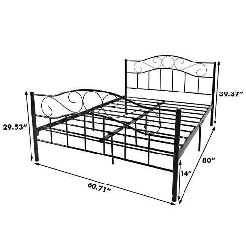 HOMERECOMMEND Metal Bed Frame Queen Size Black Platform with Headboard and Footboard No Box Spring Needed Hevay Duty Steel Slats - Thumbnail 3
