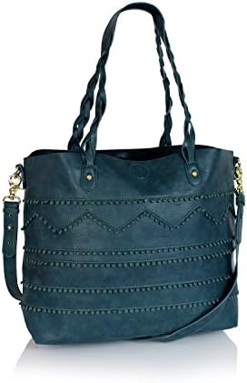 Boho Artisan Vegan Leather Large Shoulder Bag Vintage Messenger Top Handle Purse (Teal)