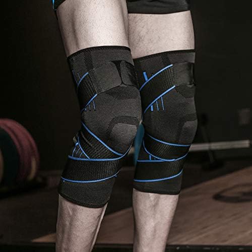 Knee Support Compression Sleeve Adjustable Straps Pain Relief Hinge for Men Women Kids Sports Injury Joint Pain One Size (Blue)