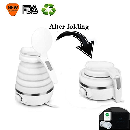 Click Here to See More Images T-Q Travel Living 4-Cup 850-Watt Electric Kettle With Variable Temperature And Auto Shut Off,Foldable Kettle, 0.6-Liter, White,M