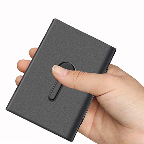 2 Pack Black Business Card Holder, Thumb-Drive Business Card Case Stainless Steel Slide Out Business Card Holders Excellent Design for Men and Women (2 Pack)