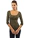 PattyBoutik Women's Scoop Neck Ruched Raglan Long Sleeve Top (Olive Green M)