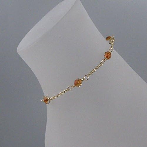 Crystal Copper Crystal Anklet, Gold Chain Ankle Bracelet