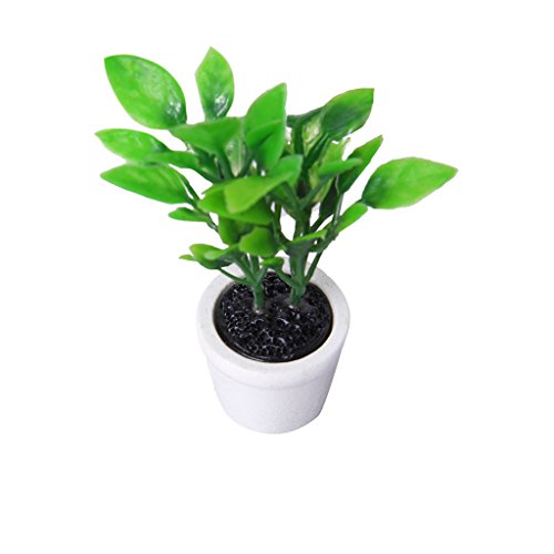 Green Plant in White Pot Dollhouse 1/12 Miniature Garden Accessory