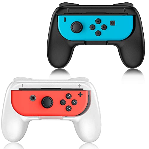 TiMOVO Grip Compatible with Nintendo Switch OLED Model 2021 / Switch Joy-Con, (2-Pack) Ergonomic Hand Grip Wear-Resistant Handle Kit Fit Switch/Switch OLED 2021 Joy-Con Controller, Black & White
