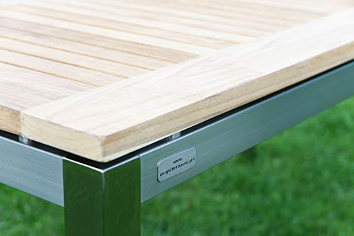 ALEOS. Gartengarnitur Edelstahl Batyline A-Grade Teak Holz Set Tisch 160x90 cm + 4 Sessel mit Batyline Bespannung Serie Kuba-BRAUN Gastroqualität – Bild 8