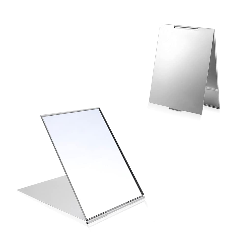 LELE LIFE 2Pack Ultra-Slim Portable Folding Mirror, Aluminum Shell, Easy to Carry Travel Makeup Mirror, Desktop Folding Mirror Vanity Mirror, Small Size, 10×6.7cm, XS