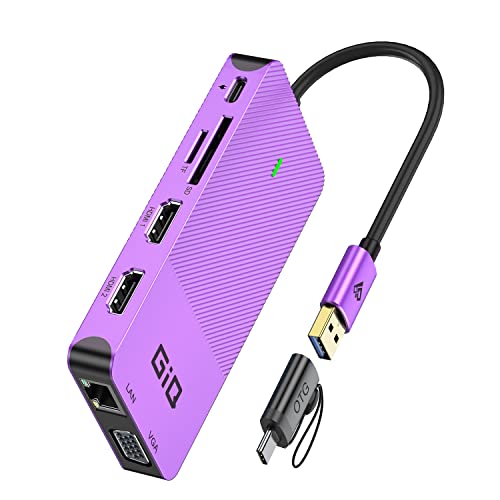 Usb Docking Station Giq Usb C Hub Usb 3.0 To Dual Hdmi Vga Adapter Triple Display Type-C Laptop Docking Station Dual Display Compatible With Macbook M1 Usb C Dock-Purple
