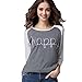Fedi Apparel Womens 3/4 Sleeve Crew Neck Blouse Loose Tee Shirt Tops Letter Print Tee, Gray, Large