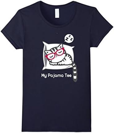 Womens Cat Pajama Shirt Cute Sleeping Kitty with Glasses Pj T Shirt XL Navy