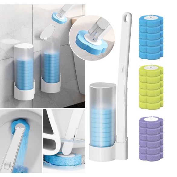 Kit Escova Limpeza Banheiro com 8 Refis Descartáveis para Vaso e Parede