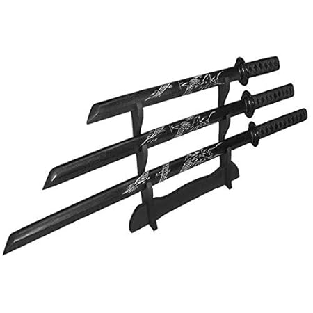 DerShogun 3er Bokken Set Katana Wakizashi Tanto mit kostenlosem Schwertständer